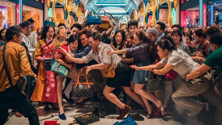 découvrez comment une course effrénée pour des sacs de créateur a dégénéré en une violente bagarre dans un centre commercial en thaïlande, révélant les passions et tensions autour du monde de la mode.