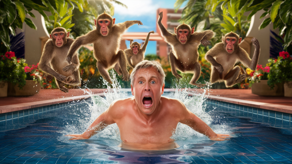 découvrez des images saisissantes d'une rencontre inattendue entre des singes et un touriste britannique dans une piscine d'hôtel en thaïlande. plongez dans ce récit captivant où le touriste décrit son expérience comme 'le moment le plus effrayant de ma vie'.