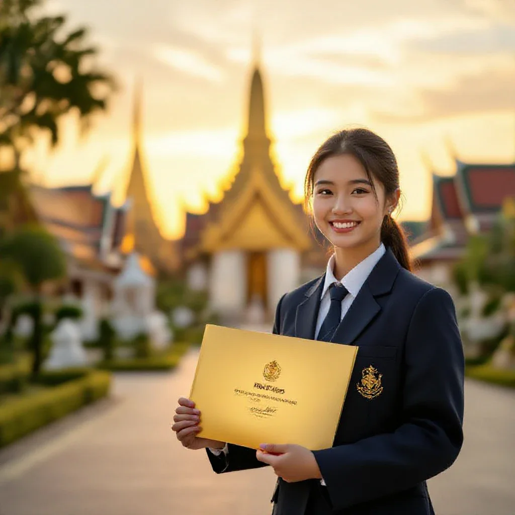 A warm, symbolic image of a smiling student in uniform holding a glowing certificate, representing the AEFE scholarship oppor