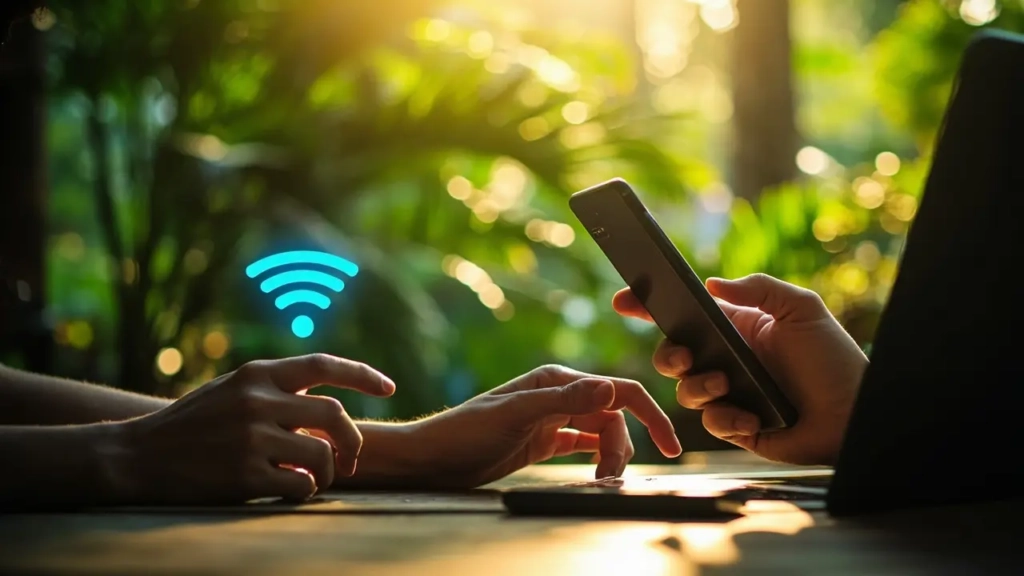 Télétravailleur utilisant smartphone et ordinateur en Thaïlande