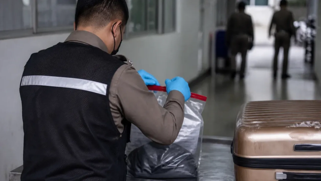 Agent médico-légal thaïlandais scellant soigneusement un sac de preuves