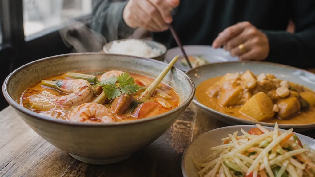 Tom yam, massaman, som tam