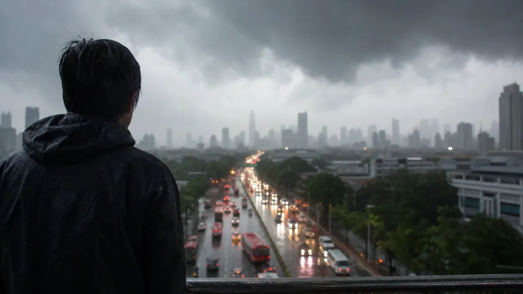 Un météorologue observe les pluies torrentielles au-dessus de Bangkok