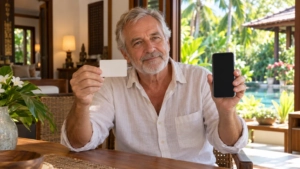 Un retraité utilise son téléphone pour présenter un certificat de vie en Thaïlande